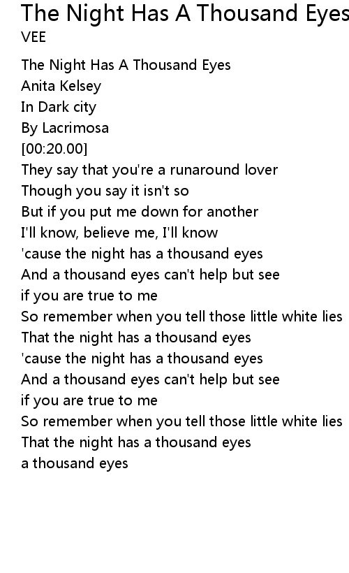 The Night Has A Thousand Eyes Lyrics Follow Lyrics