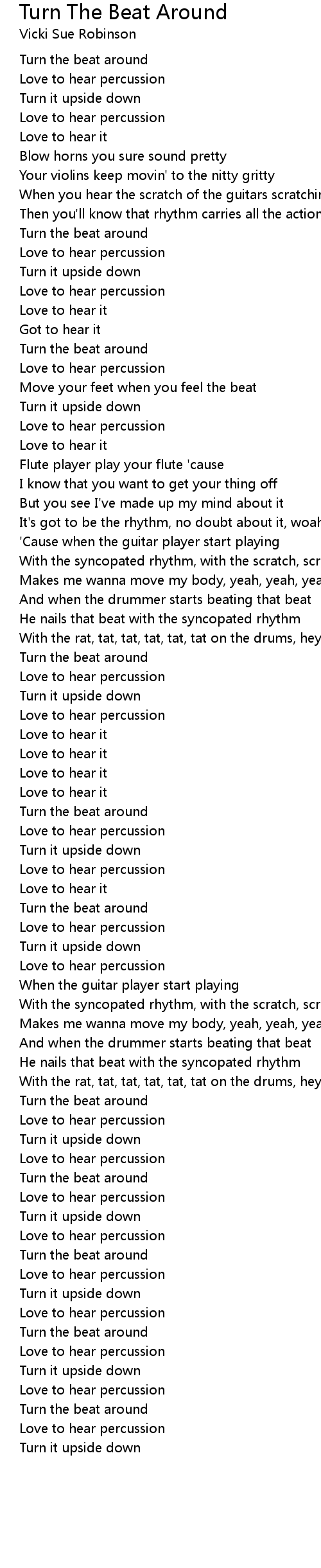 Turn The Beat Around Lyrics - Follow Lyrics