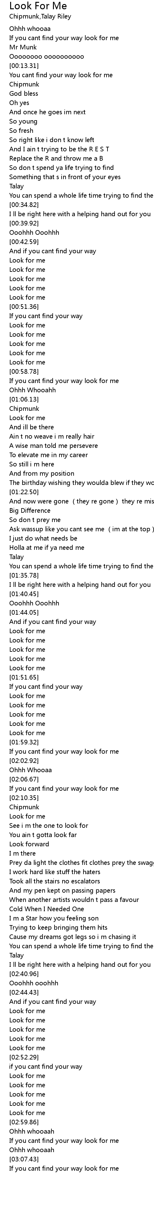 Look For Me Lyrics Follow Lyrics