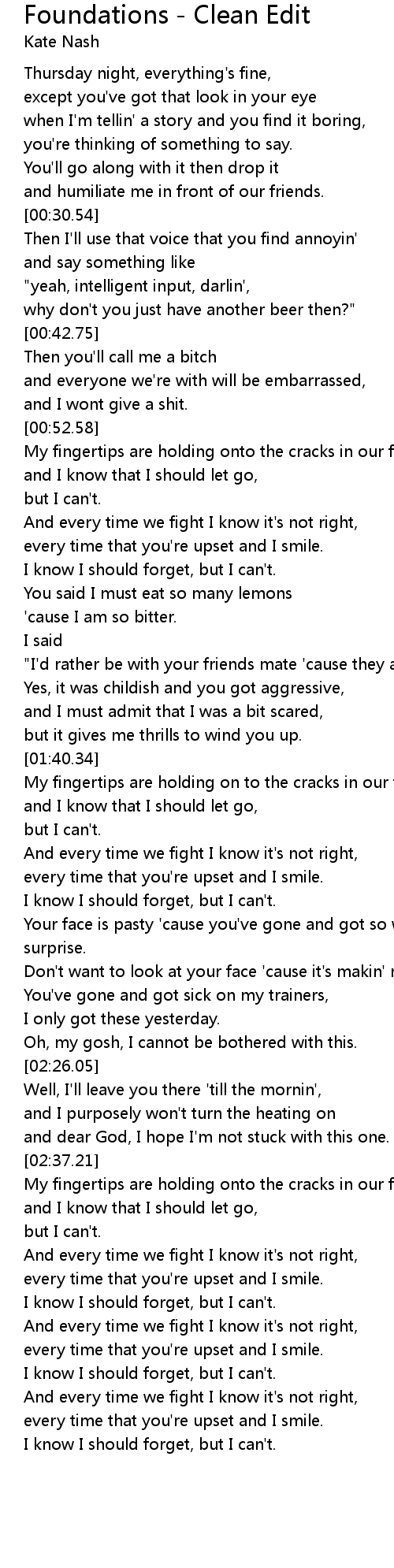 Foundations Clean Edit Lyrics Follow Lyrics