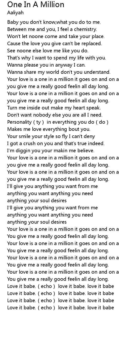 One In A Million Lyrics Follow Lyrics