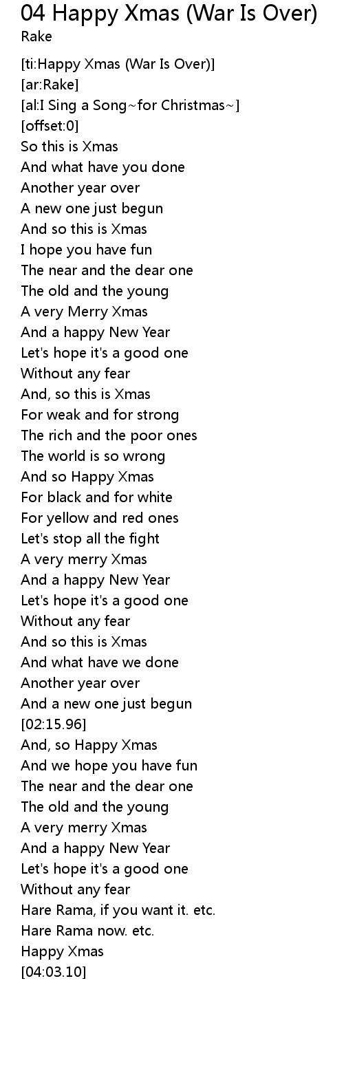 04 Happy Xmas War Is Over Lyrics Follow Lyrics