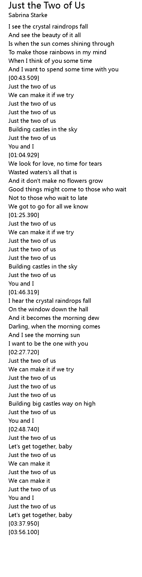 Just the Two of Us Lyrics - Follow Lyrics