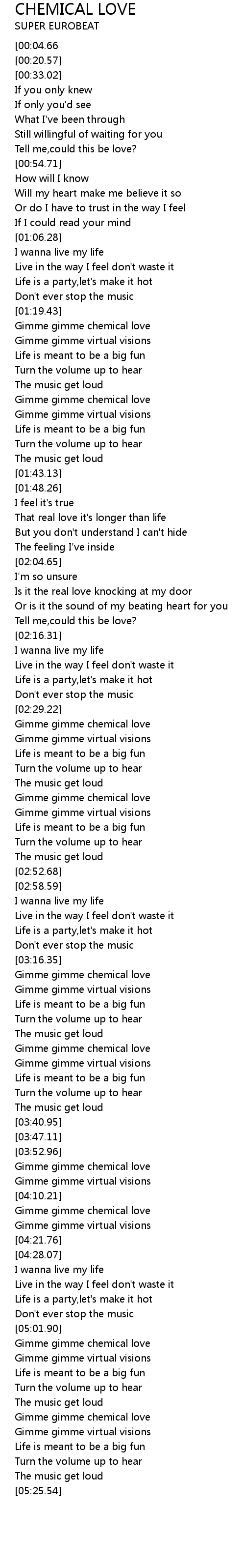 Chemical Love Lyrics Follow Lyrics