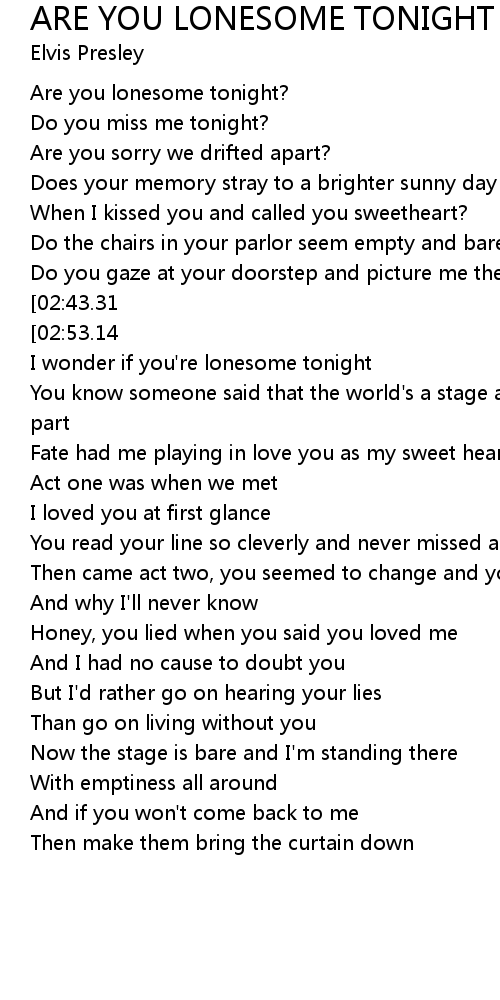 Elvis Presley – Are You Lonesome Tonight? Lyrics