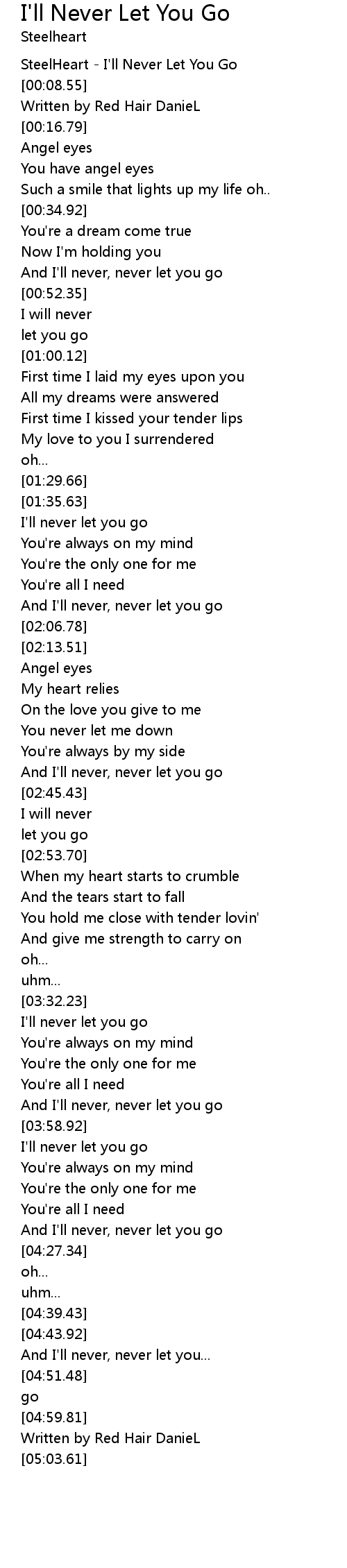 I Ll Never Let You Go Lyrics Follow Lyrics