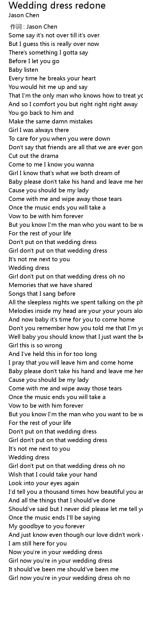 Wedding Dress Redone Lyrics Follow Lyrics