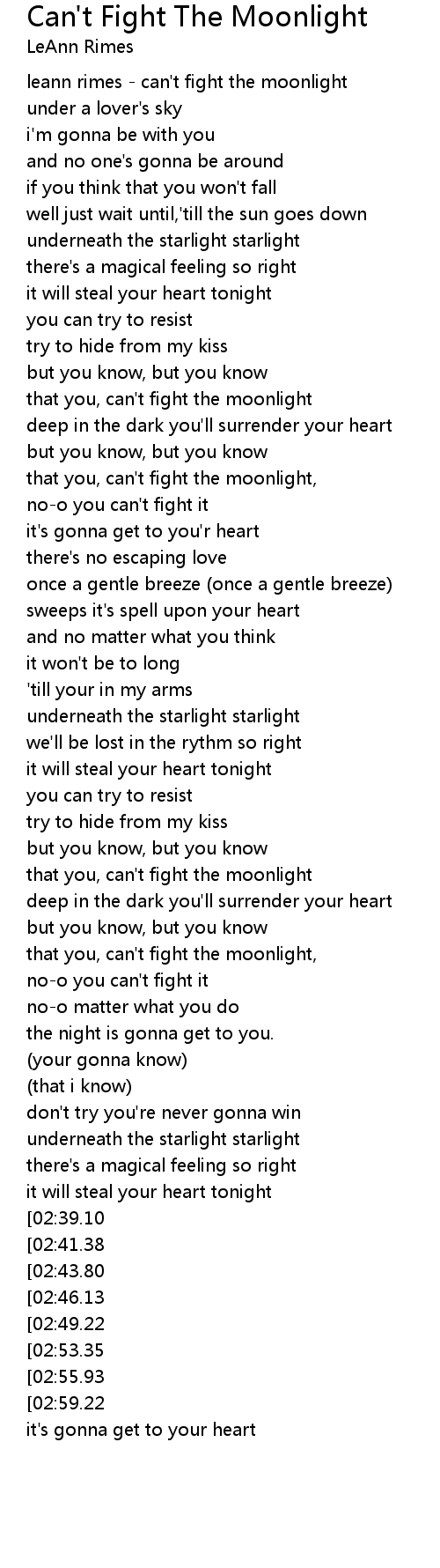 Can T Fight The Moonlight Lyrics Follow Lyrics