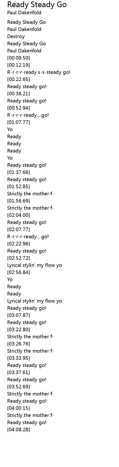 Ready Steady Go 歌詞