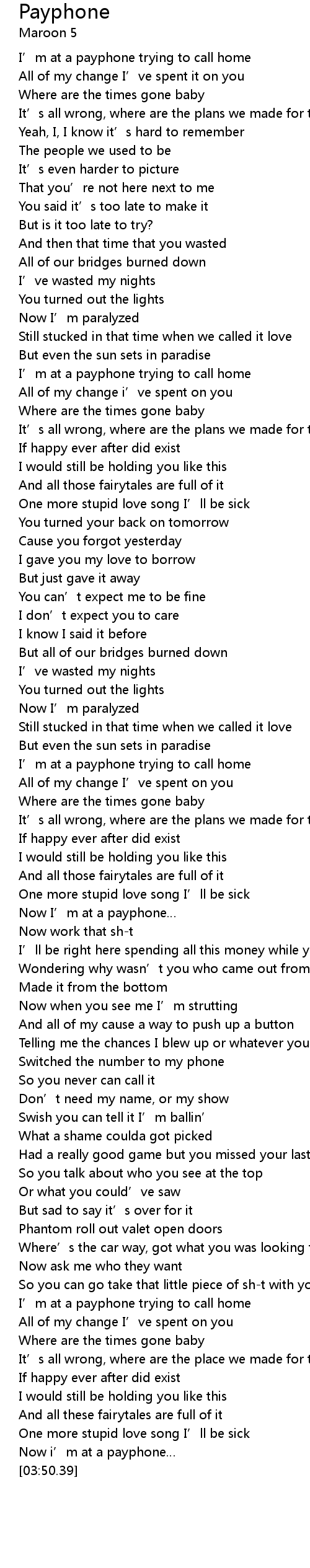 Payphone maroon 5 lyrics
