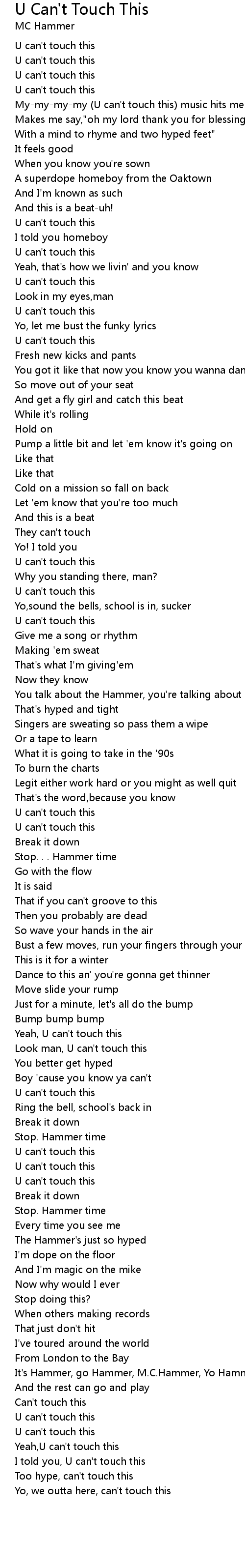 U Can T Touch This Lyrics Follow Lyrics