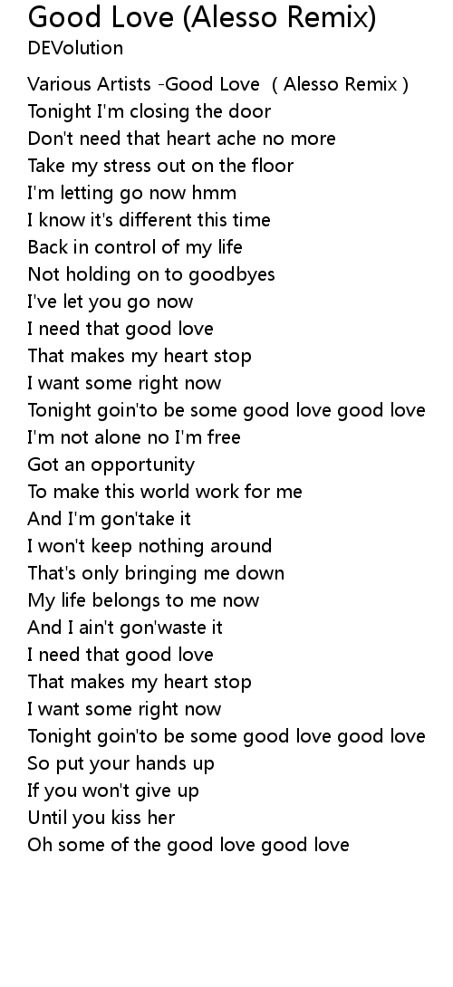 Good Love (Alesso Remix) Lyrics