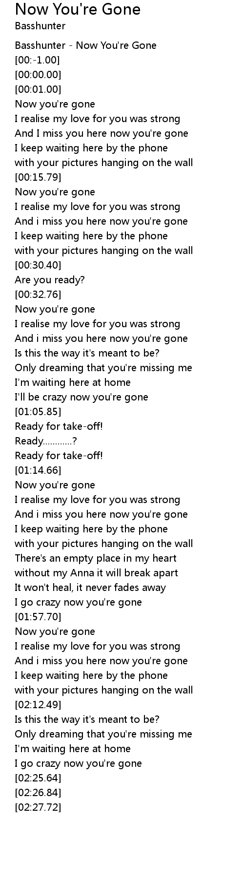 Now You Re Gone Lyrics Follow Lyrics