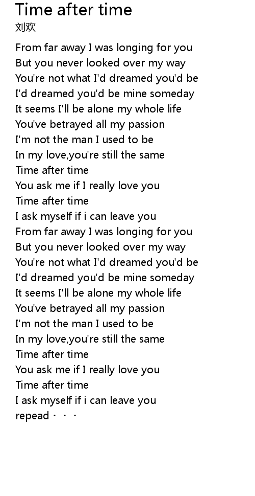 Time after time Lyrics Follow Lyrics