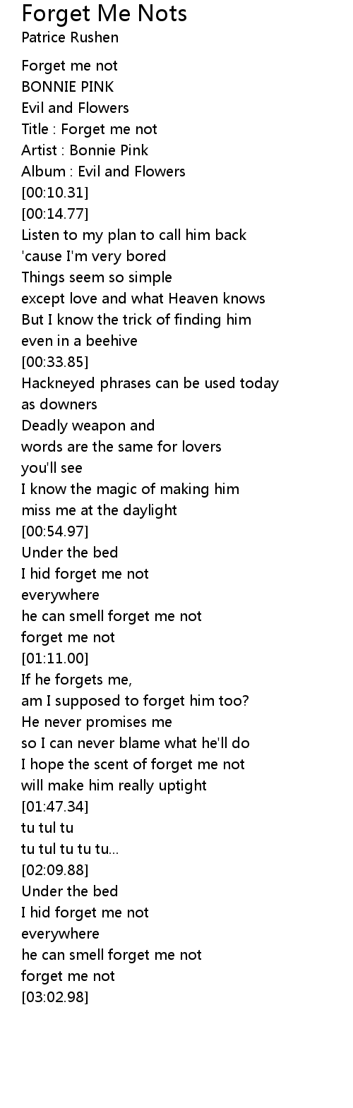 Forget Me Nots Lyrics Follow Lyrics