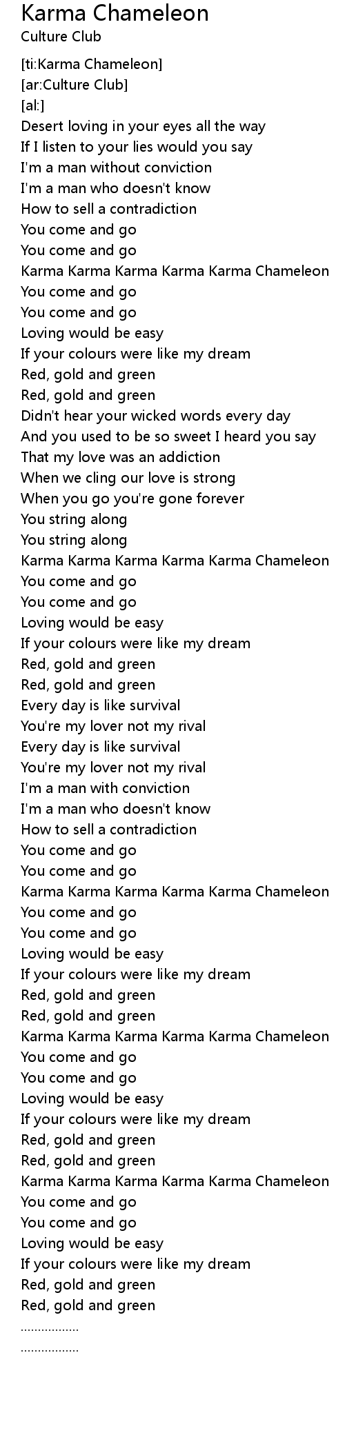 Karma Chameleon Lyrics - Follow Lyrics