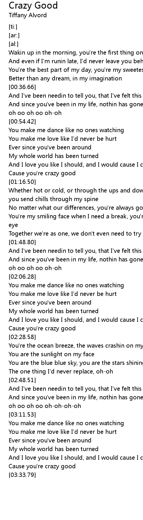 Crazy Good Lyrics Follow Lyrics