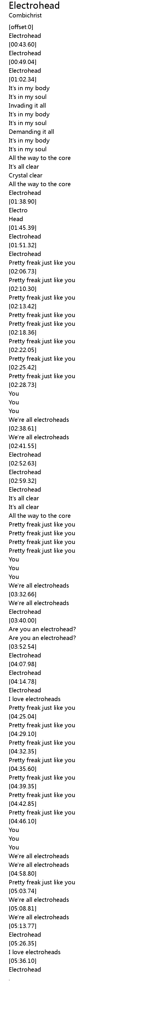 Electrohead Lyrics Follow Lyrics