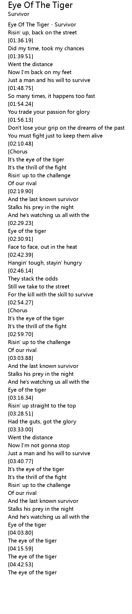 Survivor – Eye of the Tiger Lyrics