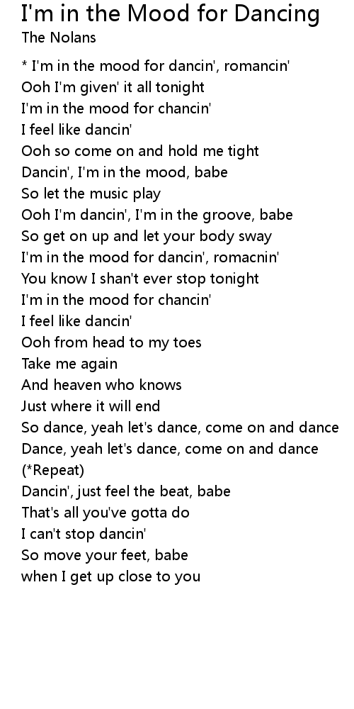 I M In The Mood For Dancing Lyrics Follow Lyrics