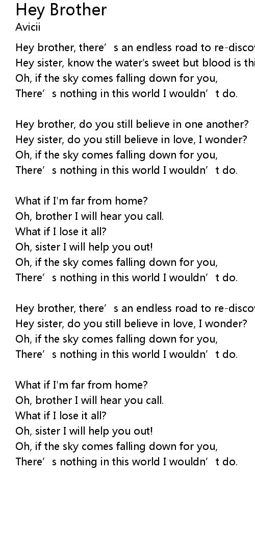 Hey Brother Lyrics Follow Lyrics