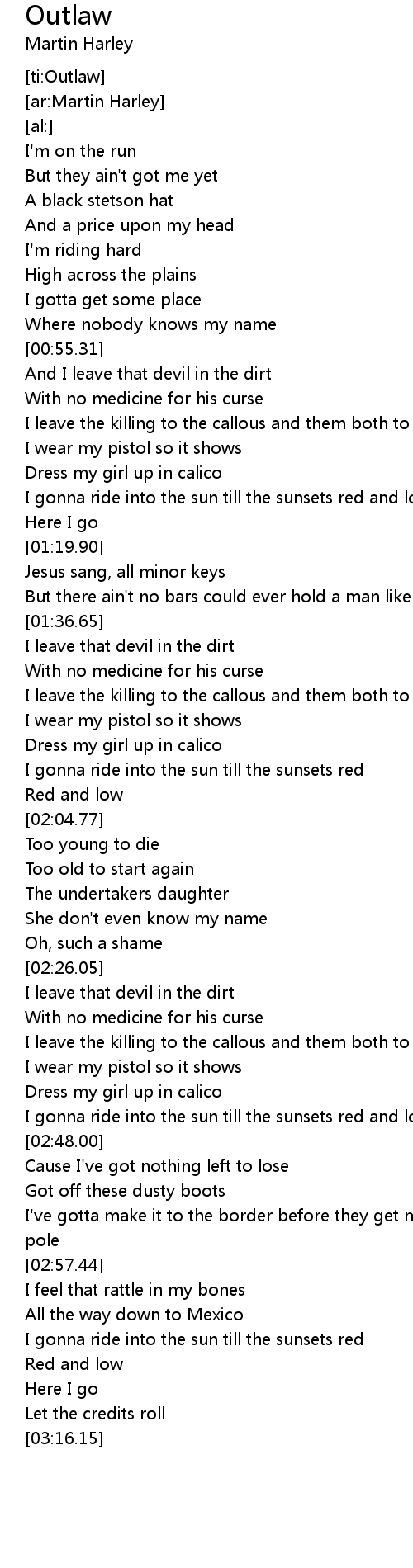 Outlaw Lyrics Follow Lyrics