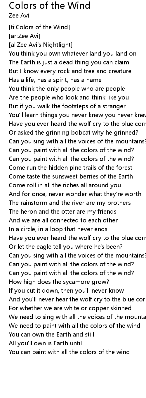 colors of the wind lyrics japanese