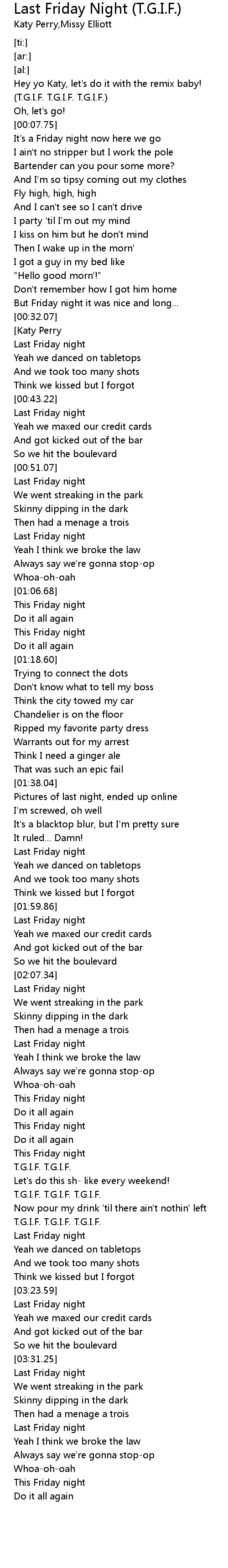 Last Friday Night T G I F Lyrics Follow Lyrics