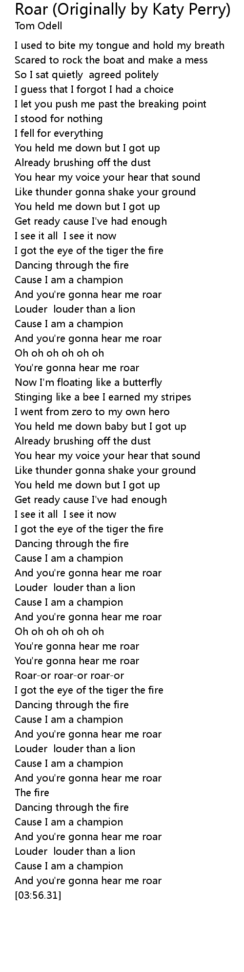 Roar - Katy Perry song lyrics @musicismylife5179 