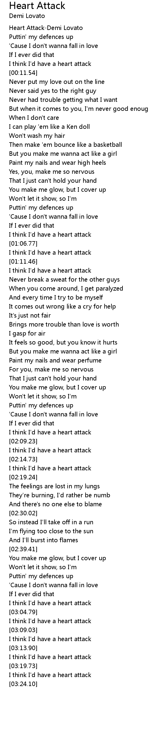 Lyrics demi lovato heart attack Heart Attack