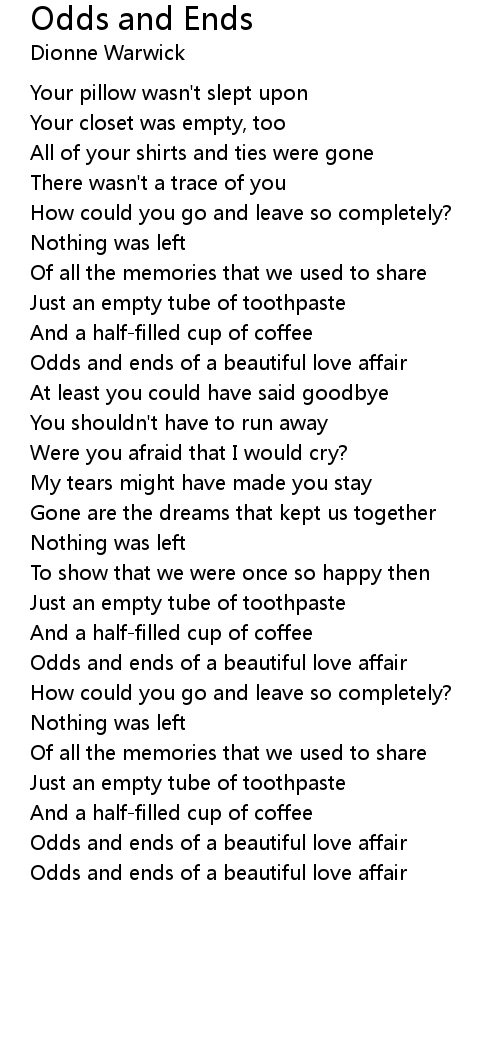 Odds And Ends Lyrics Follow Lyrics