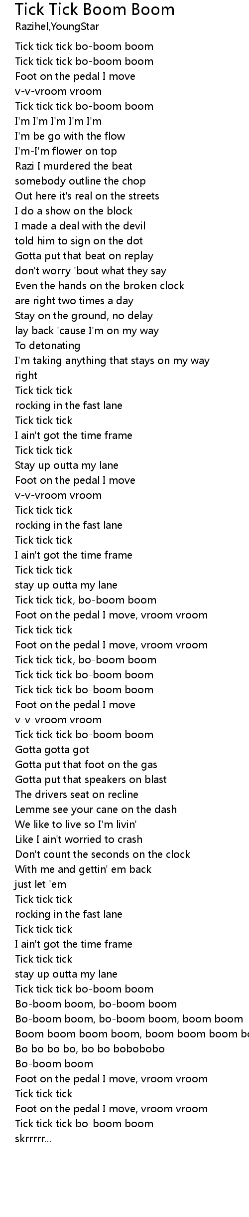 Tick Tick Boom Boom Lyrics Follow Lyrics