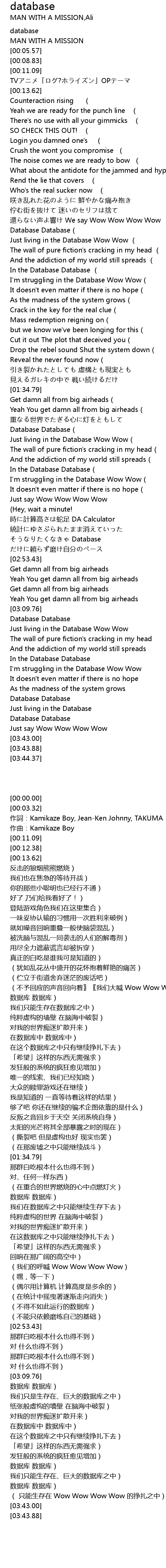 Database Lyrics Follow Lyrics