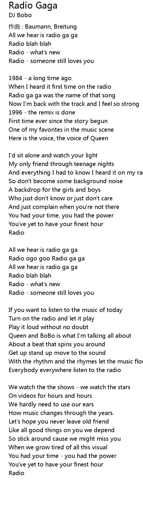 Radio Gaga Lyrics - Follow Lyrics