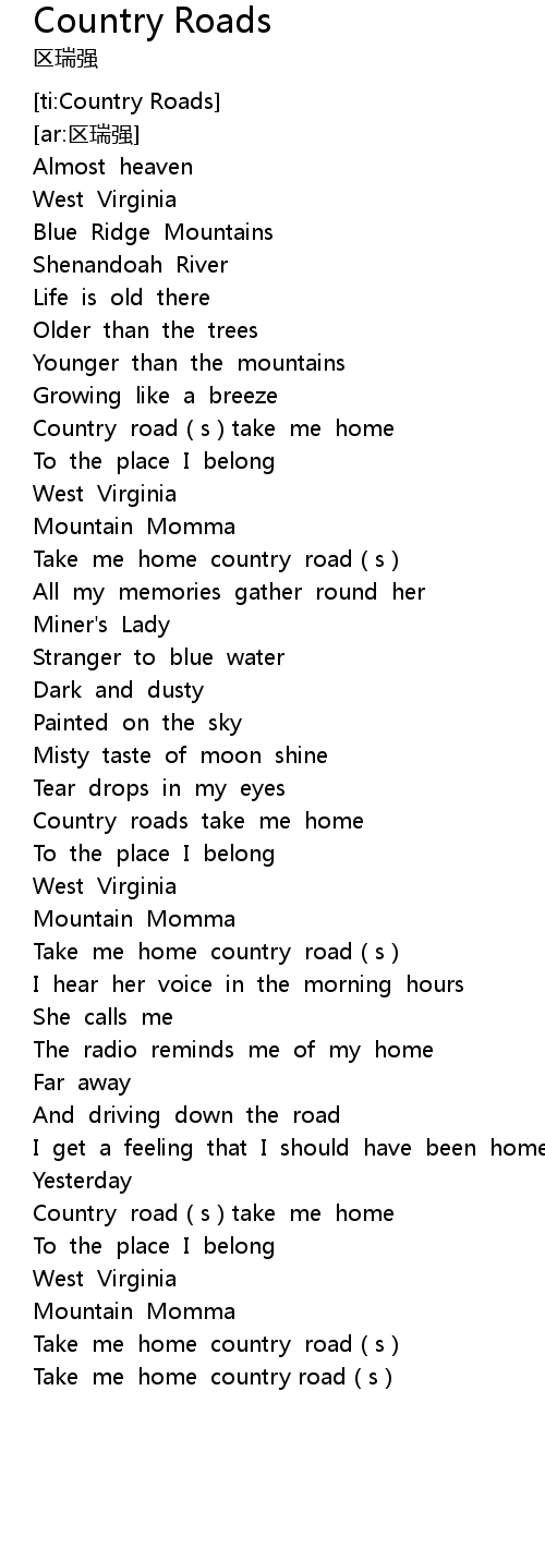 Country Roads Lyrics Follow Lyrics