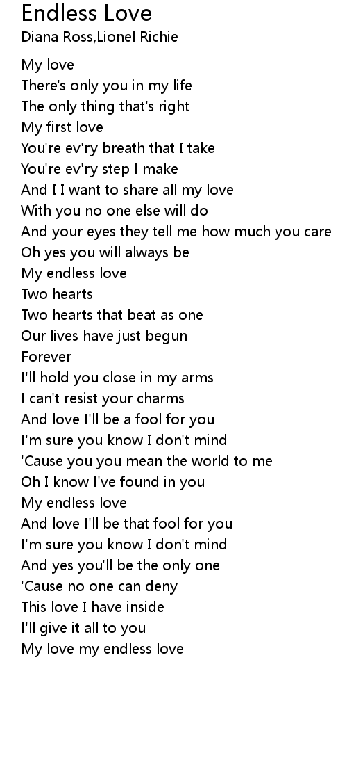 Endless love  Endless love song, Lyrics to live by, Great song lyrics