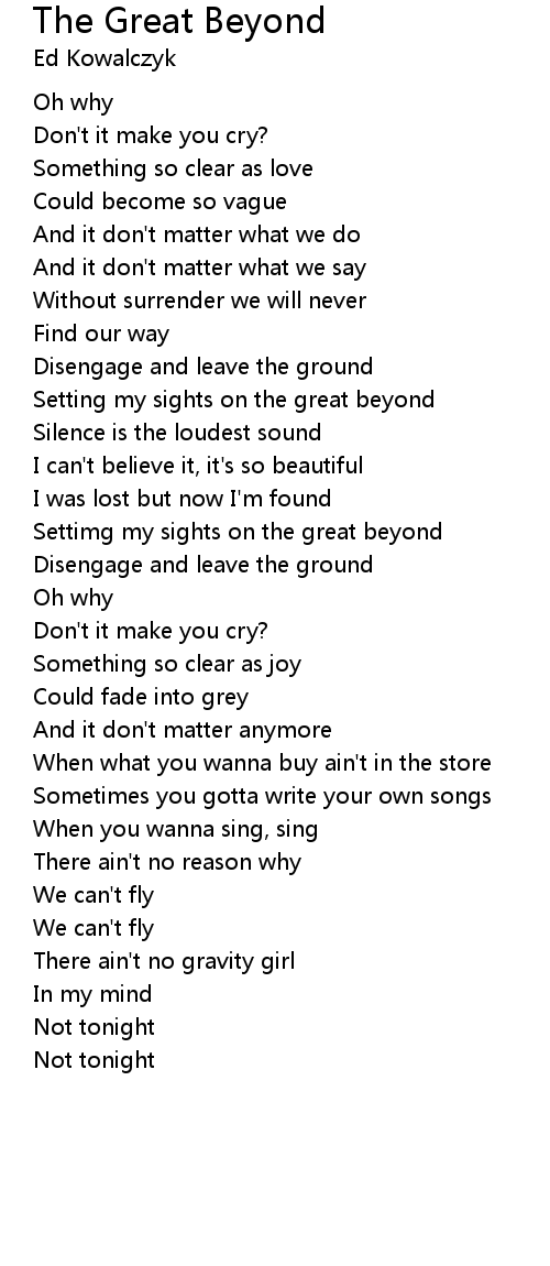 The Great Beyond Lyrics - Follow Lyrics