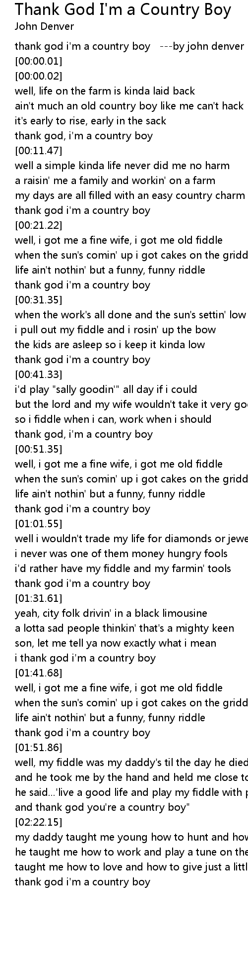 Thank God I M A Country Boy Lyrics Follow Lyrics