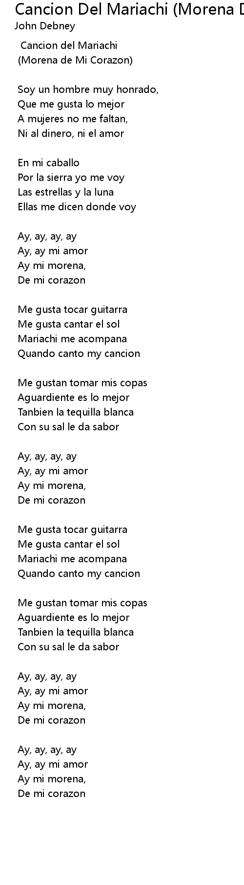 Cancion Del Mariachi (Morena De Mi Corazon) Lyrics - Follow Lyrics