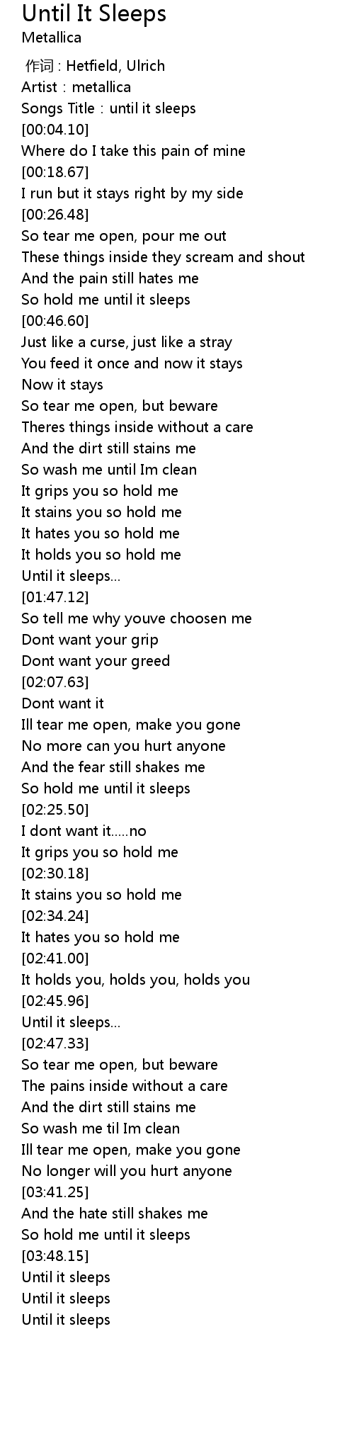 Until It Sleeps Lyrics Follow Lyrics