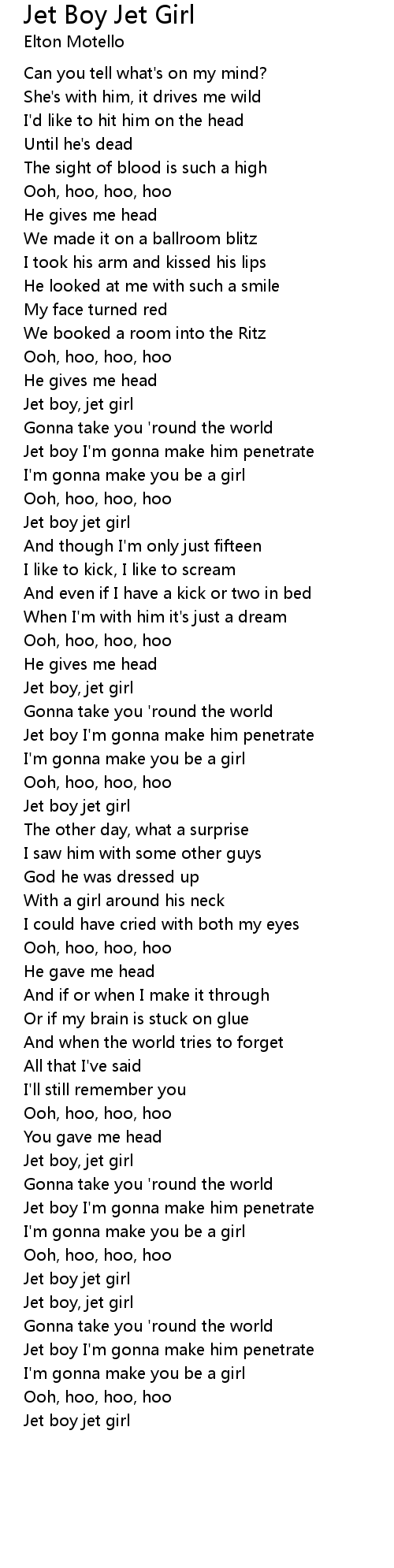 Jet Boy Jet Girl Lyrics - Follow Lyrics