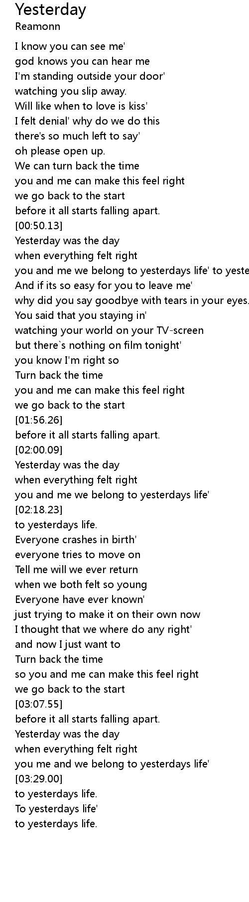 Yesterday Lyrics - Follow Lyrics