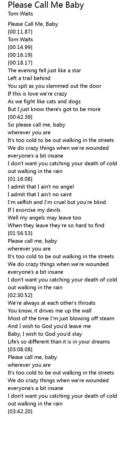 Please Call Me Baby Lyrics Follow Lyrics