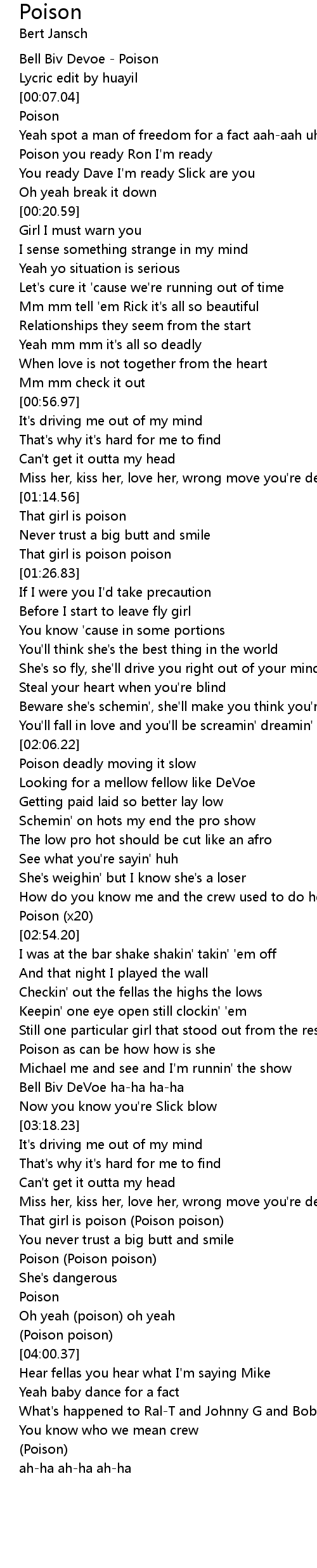 Poison Lyrics Follow Lyrics