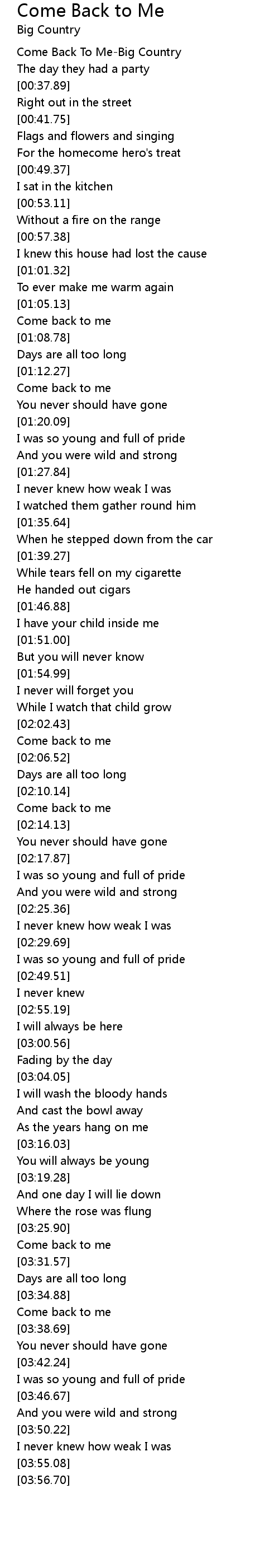 Come Back To Me Lyrics Follow Lyrics