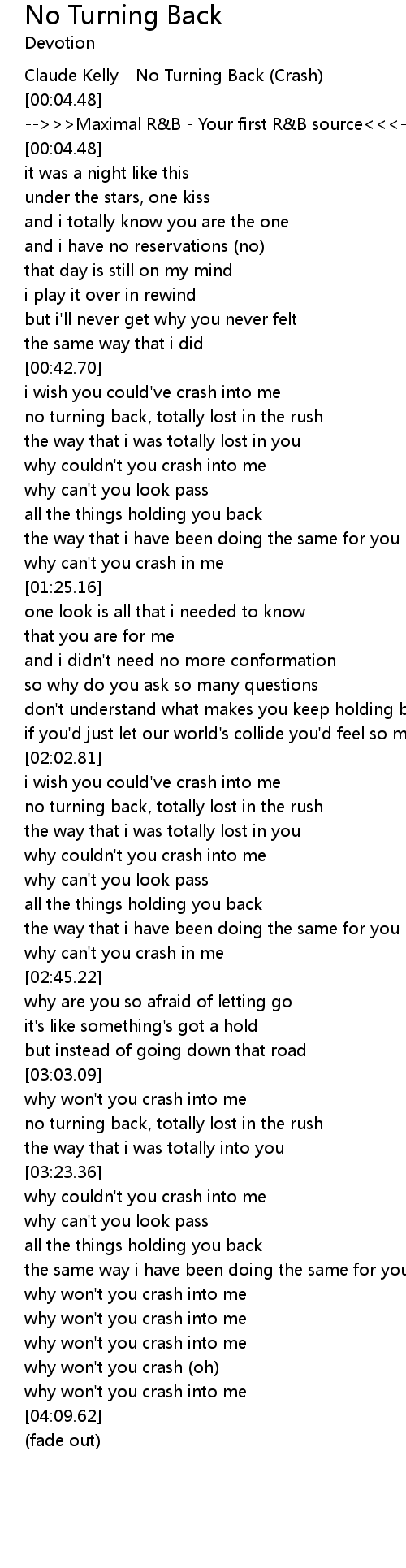 No Turning Back Lyrics Follow Lyrics