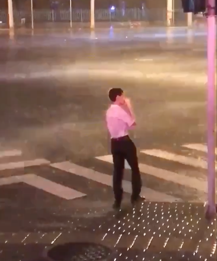 man in the rain