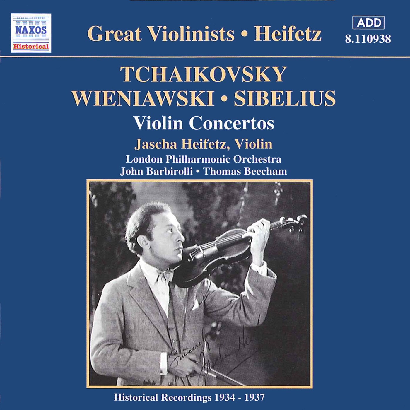 TCHAIKOVSKY / WIENIAWSKI / SIBELIUS: Violin Concertos (Heifetz) (1935-1937)